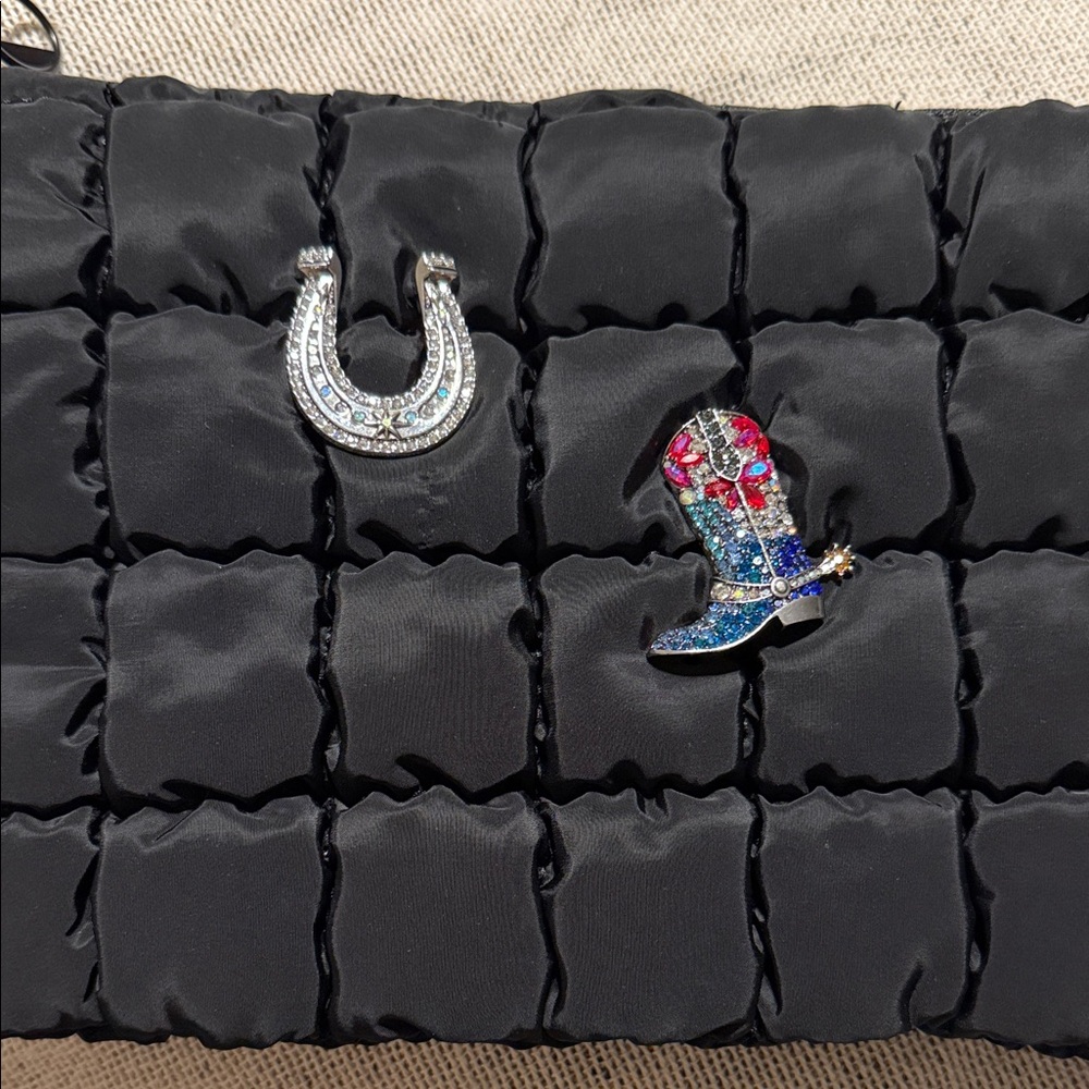 Black Quilted Clutch with Rhinestone Accents